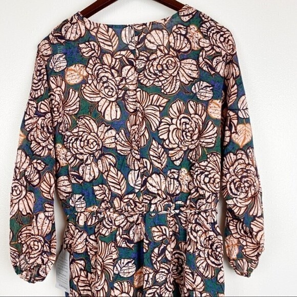 Donna Morgan Floral Crewneck Bishop Sleeve A-line Mini Dress Green Size 10 NWT - Picture 6 of 9